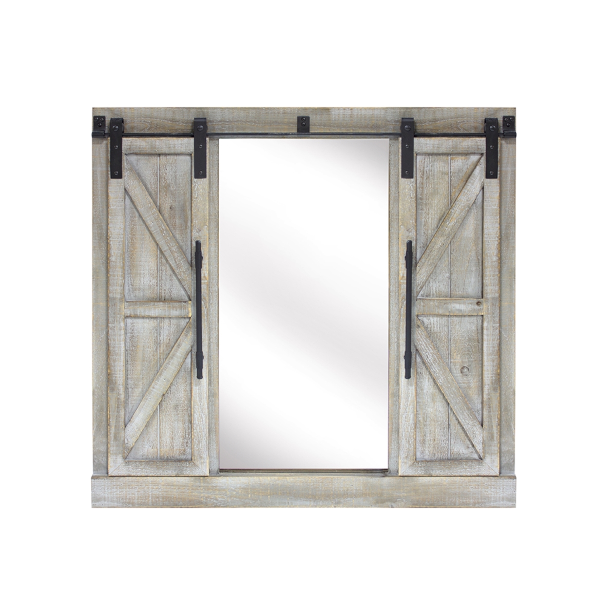 72523ds 39.5 X 3 In. Barn Door Mirror, Wood & Glass - Brown & Gray