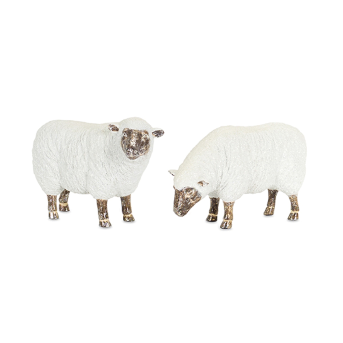 72649ds 7 X 3 In. Poly Stone Sheep, White & Brown - Set Of 2
