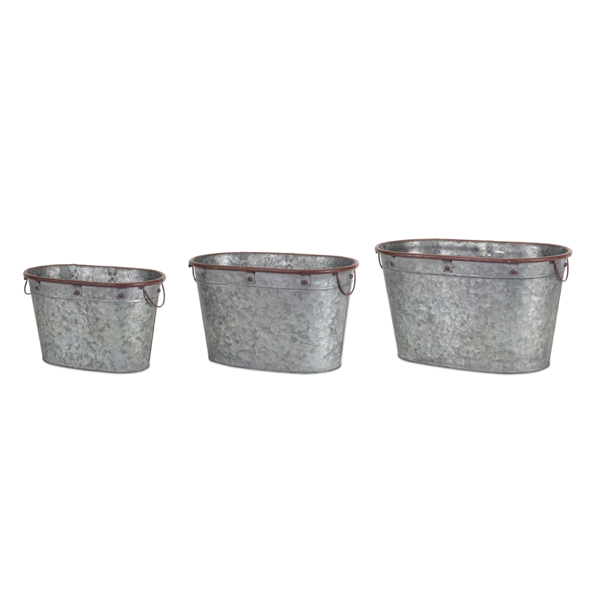 72732ds 9-10 & 11 In. Metal Oval Tub, Tin & Brown - Set Of 3