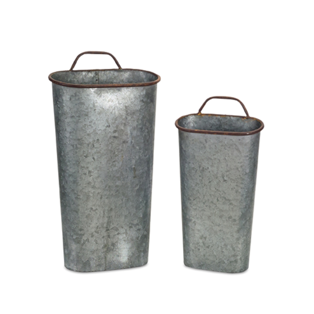 72736ds 17.25 X 8.25, 21 X 9 In. Metal Wall Bucket, Tin & Brown - Set Of 2