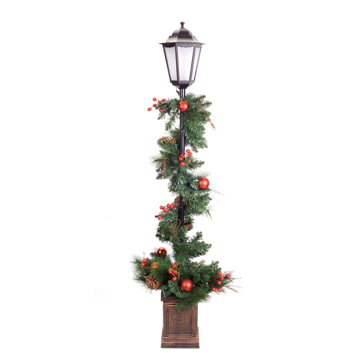 72807ds 5 Ft. Lantern With Pine Potted Pvc & Metal - Green & Red