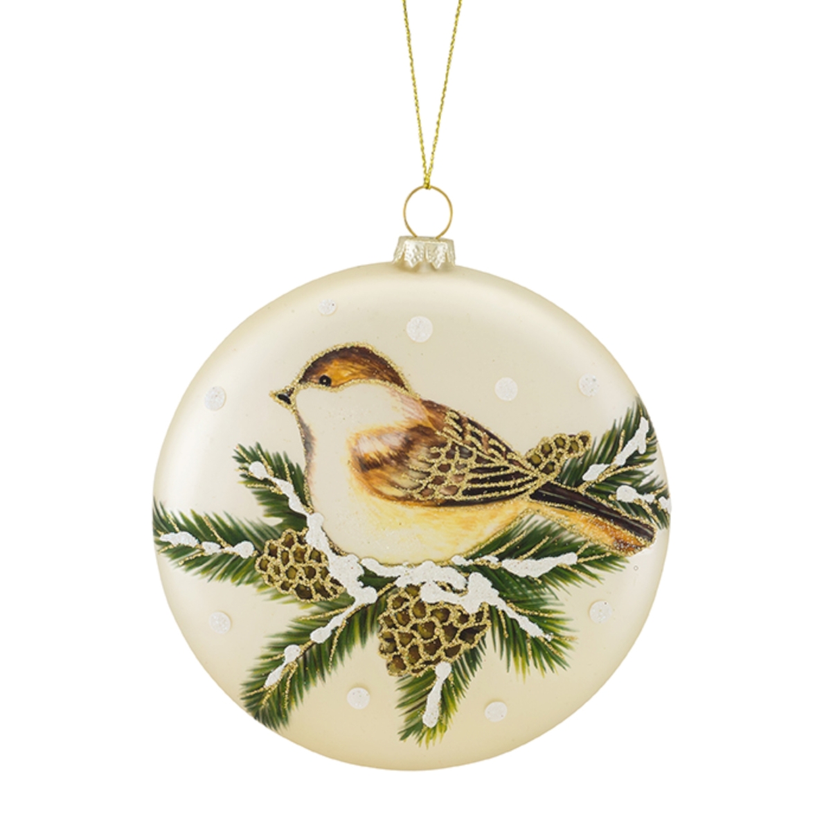 72861ds 5.5 In. Glass Bird Pine Disc Ornament, Green & Brown - Set Of 12