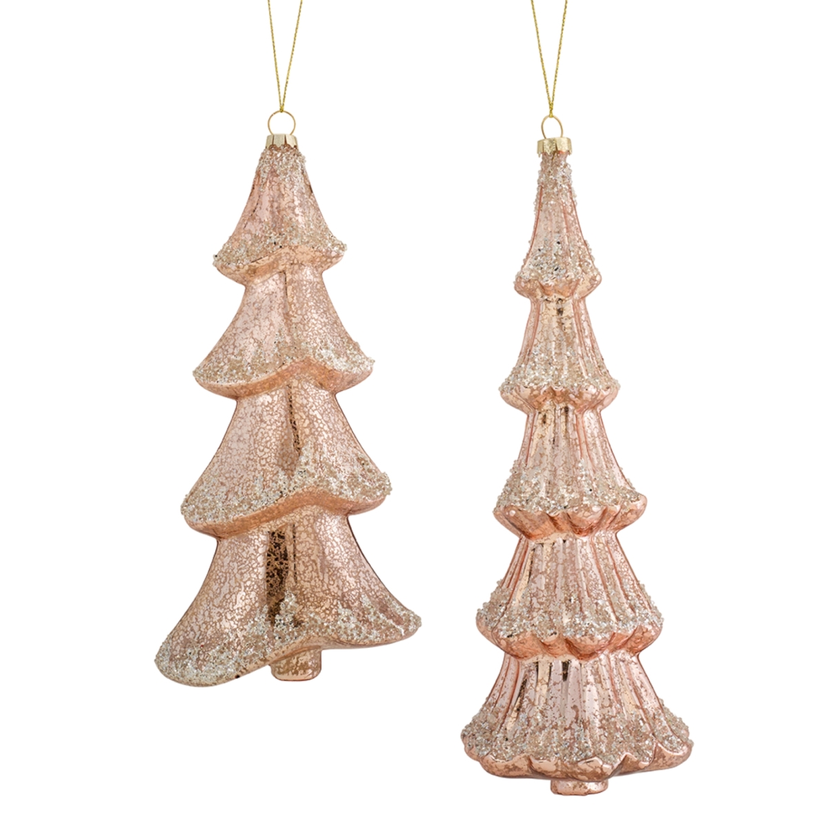 72863ds 10.5-11 In. Glass Tree Ornament, Pink & Silver - Set Of 6