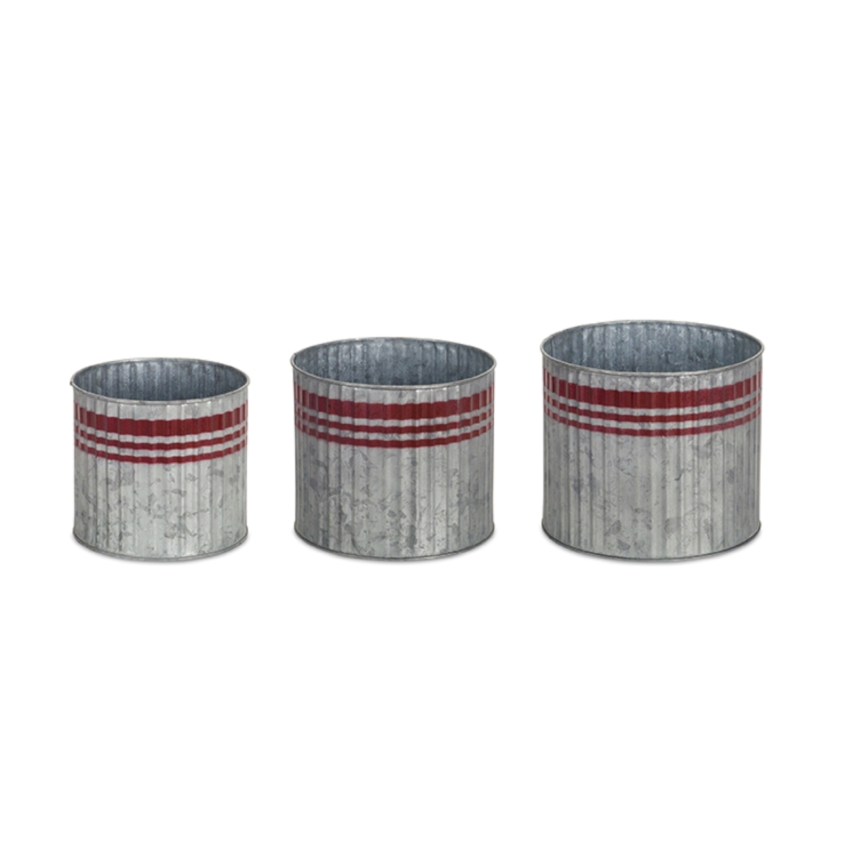 72988ds 5.75-6.25 & 6.5 In. Metal Pot With Stripe, Tin & Red - Set Of 6