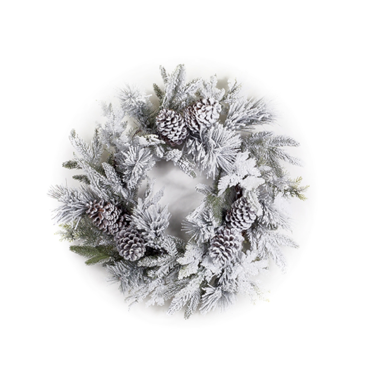 73056ds 28.5 In. Flocked Pine Wreath Pvc - White & Green