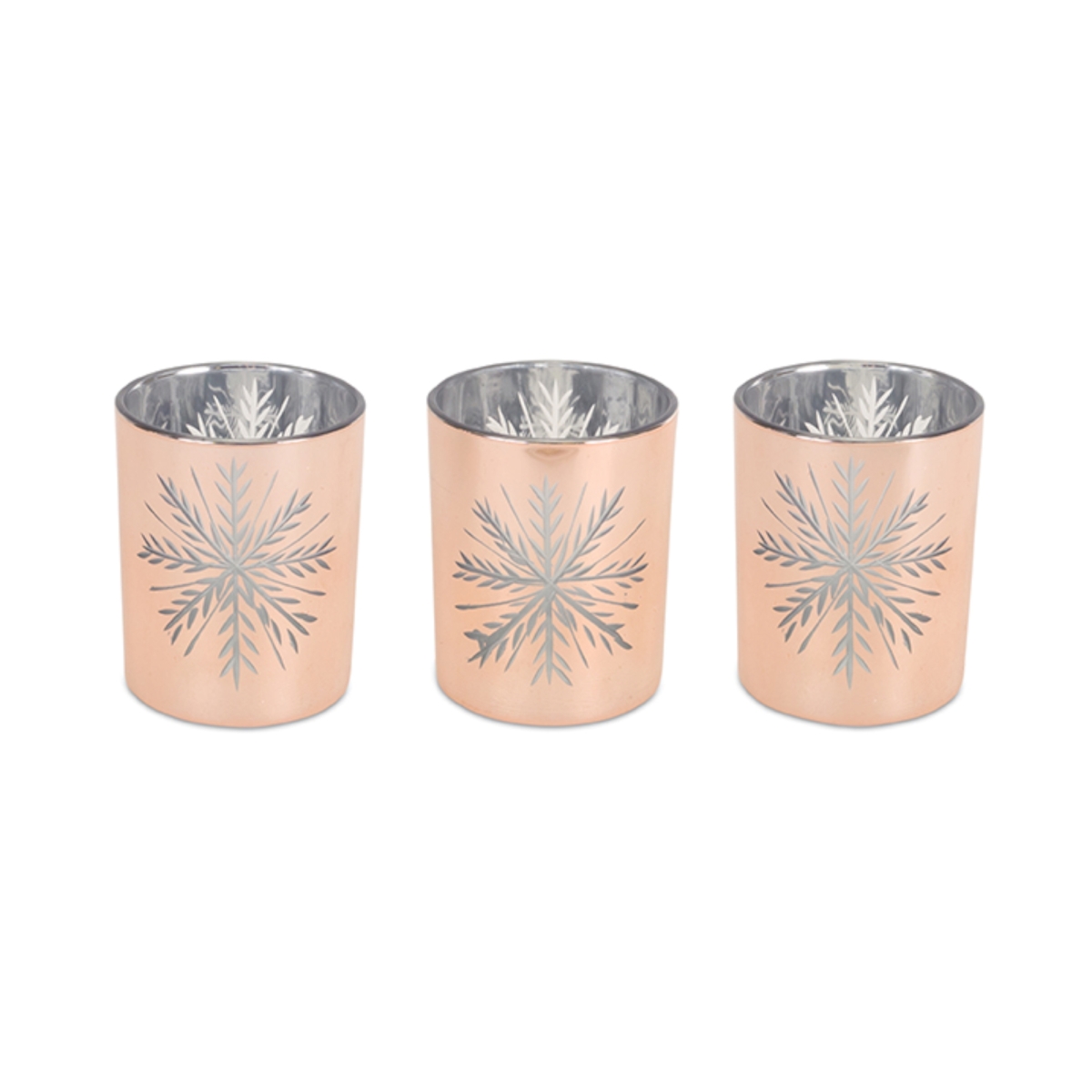 73065ds 4.75 In. Glass Snowflake Votive, Rose Gold - Set Of 6