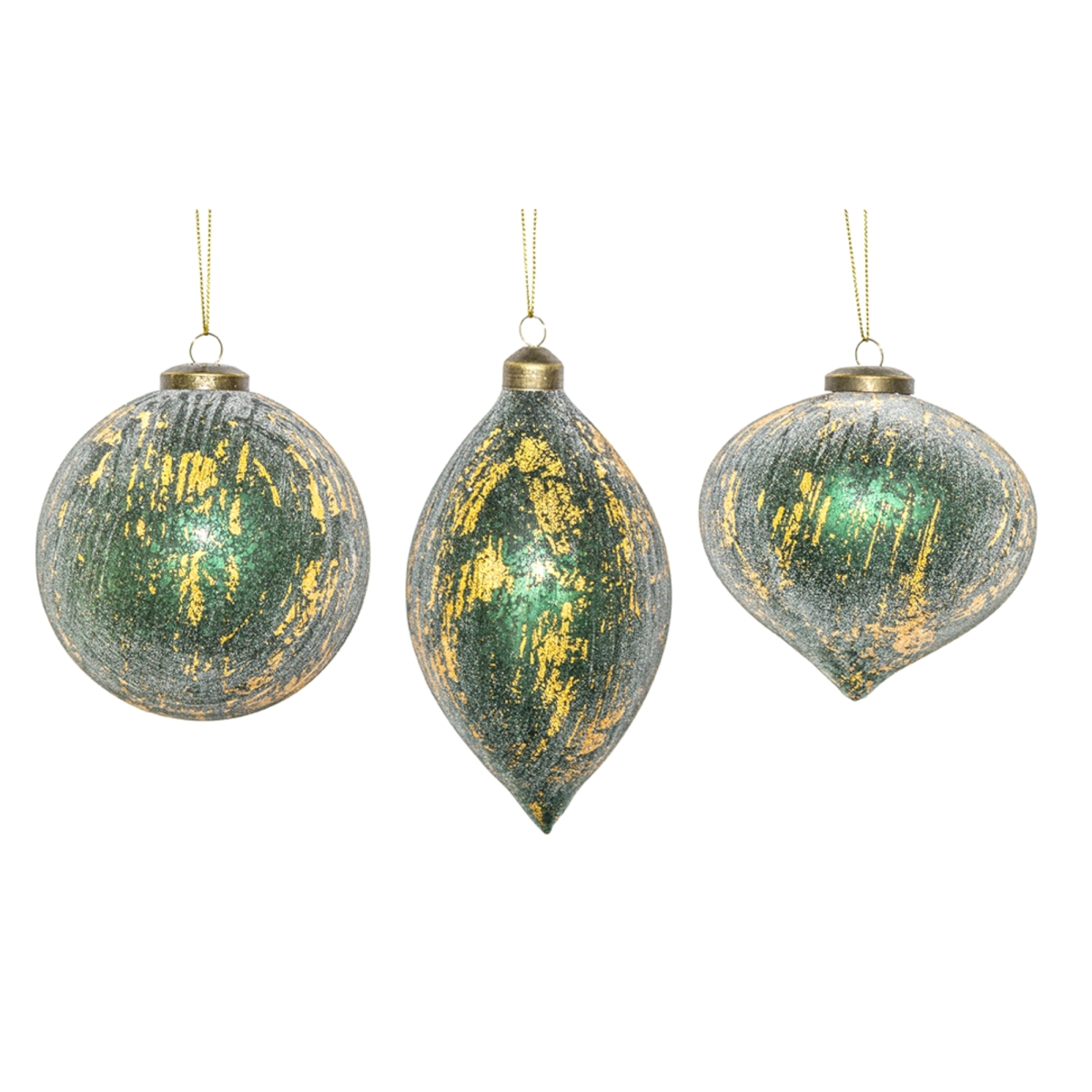 73090ds 5.25-5.5 & 7.25 In. Glass Ornament, Green & Gold - Set Of 6