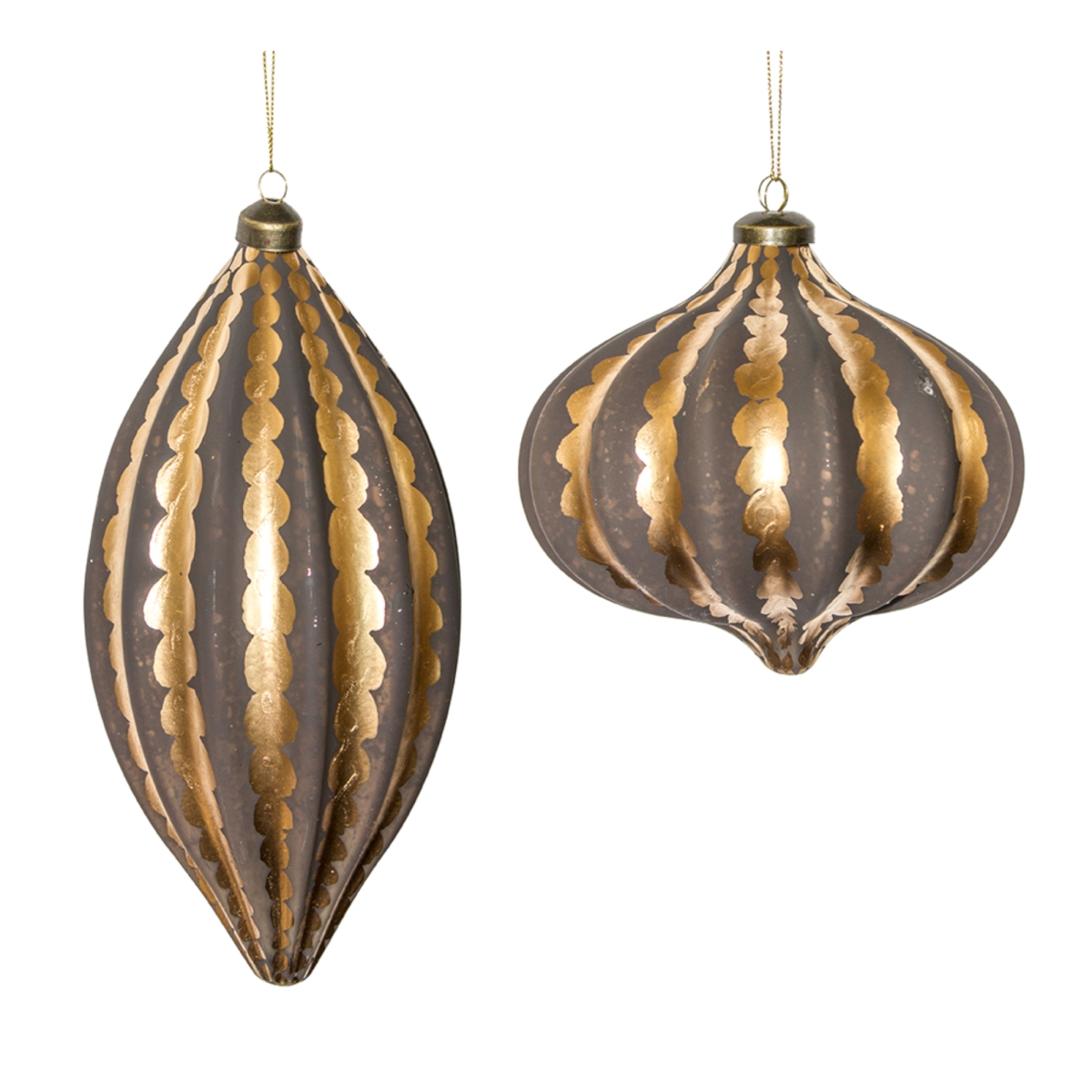 73092ds 6.5-10.25 In. Glass Ornament, Gold & Brown - Set Of 4