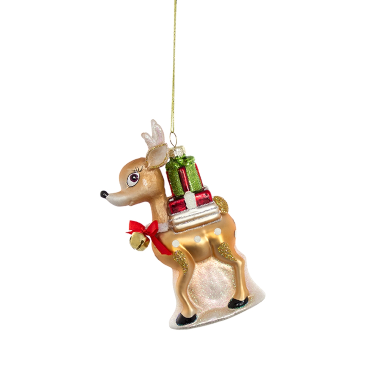 73116ds 6.5 In. Glass Deer With Packages, Brown & White - Set Of 6
