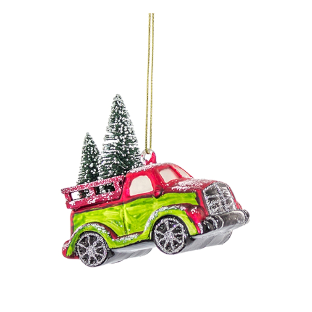 73117ds 4.75 In. Glass Truck With Trees, Red & Green - Set Of 6