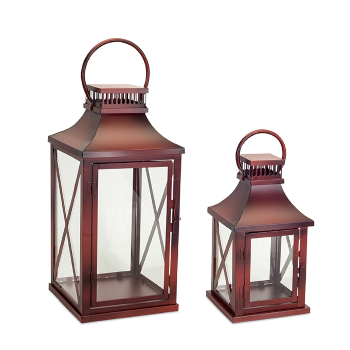 73621ds 14 X 20 In. Metal & Glass Lantern, Red - Set Of 2
