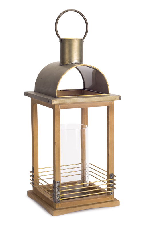 UPC 746427702195 product image for Melrose International 70219 28 in. Metal & Wood Candle Lantern Gold & Brown | upcitemdb.com