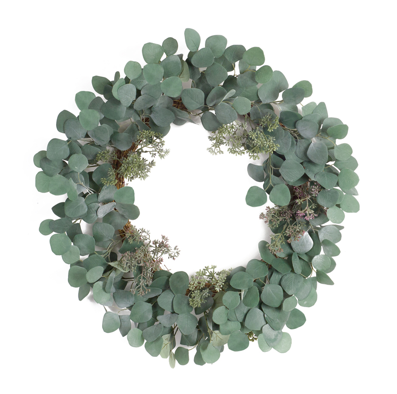 70230 24 In. Polyester & Plastic Eucalyptus Wreath, Green