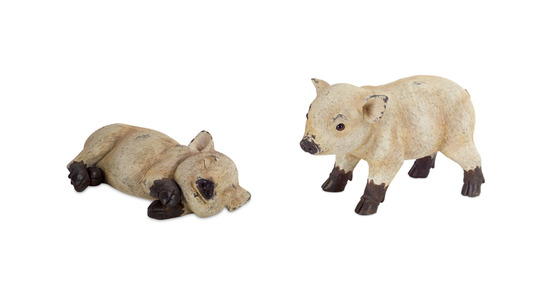 70280 4.5 & 7 In. Polystone & Resin Pig Figurines, White & Brown - Set Of 4