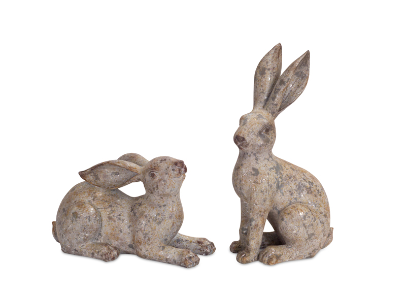 70285 7 & 14 In. Polystone & Resin Rabbit Sculpture Set, Grey & Brown - Set Of 2