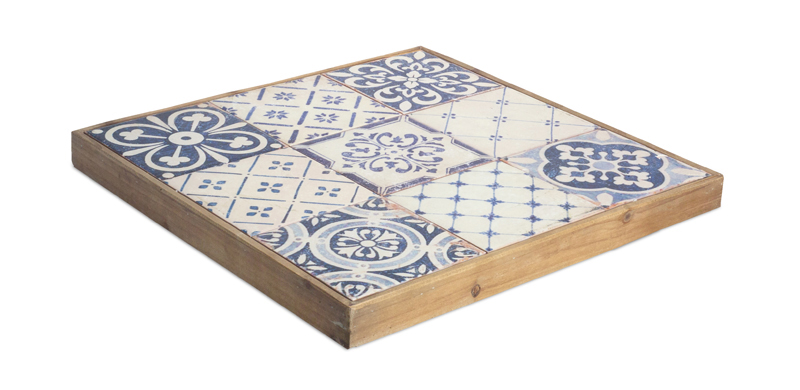 70310 18.5 In. Wood Decorative Tray, Blue & White