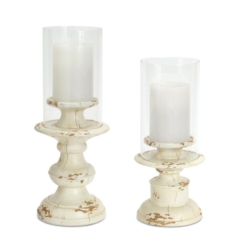 UPC 746427703567 product image for Melrose International 70356 12 & 14 in. Glass & Resin Candleholder with Glass Wh | upcitemdb.com
