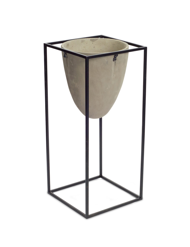 70399 25.5 In. Cement & Metal Oval Pot With Stand, Black & Brown