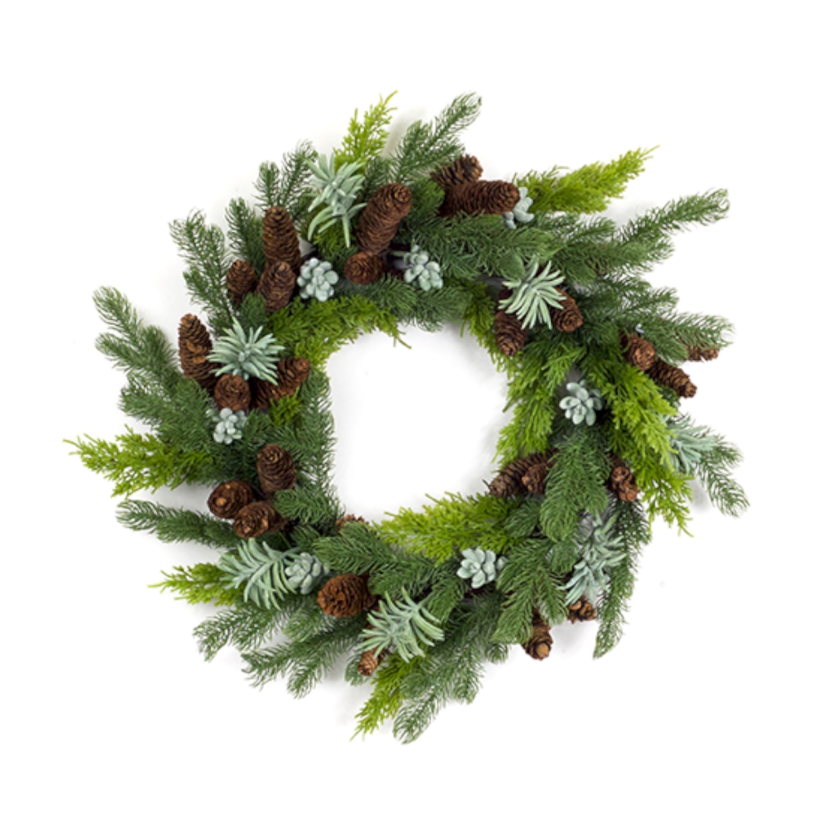 72012ds 24 X 6 In. Plastic Mixed Pine & Succulent Wreath, Green & Brown