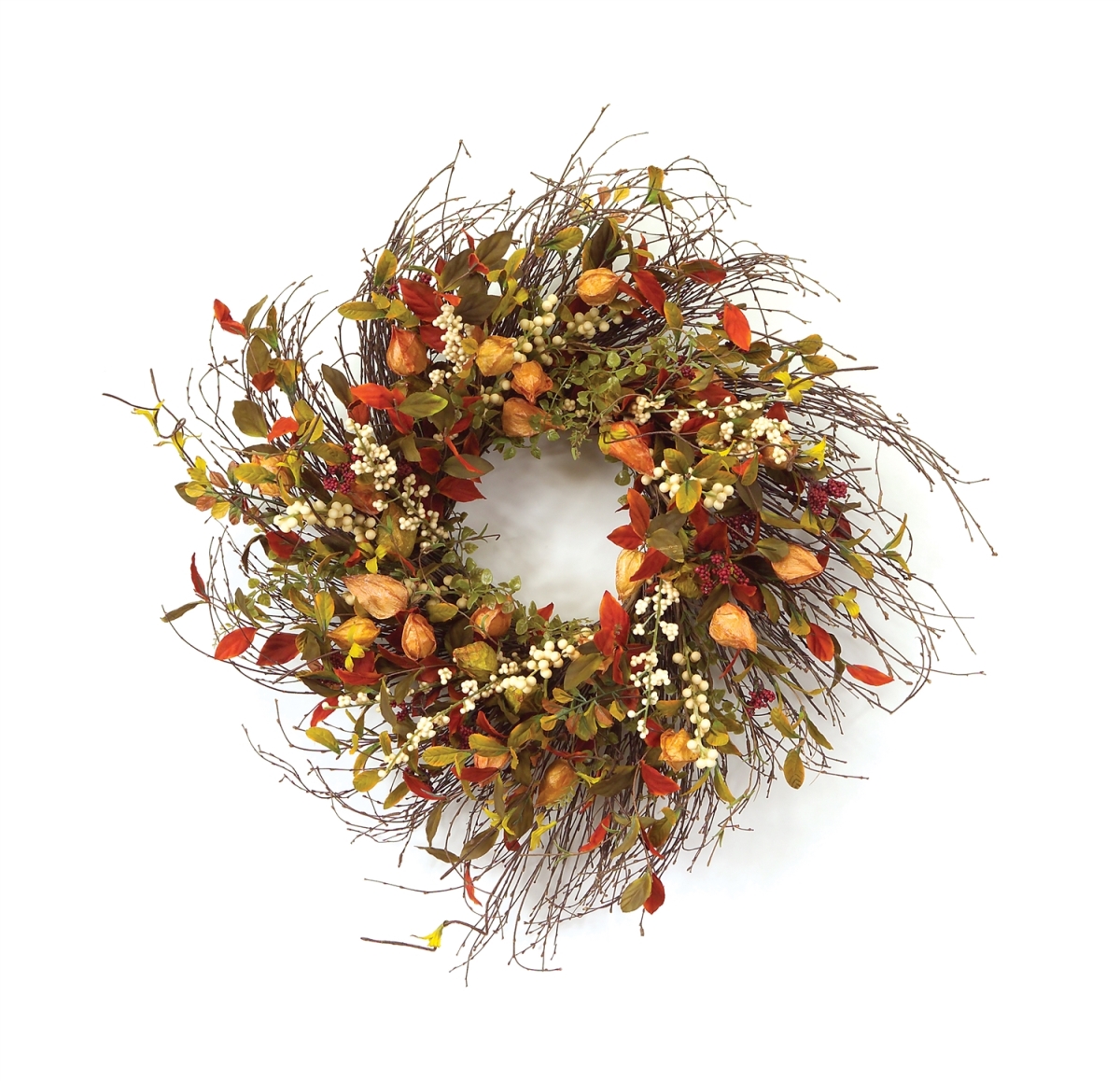 UPC 746427443432 product image for 44343 20 in. Twig & Fabric Cape Gooseberry Wreath | upcitemdb.com