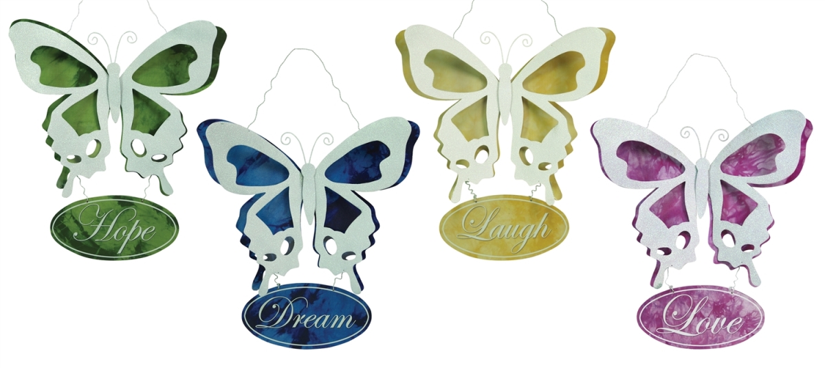 UPC 746427461757 product image for 46175DS 24 in. Tin Love, Laugh - Hope & Dream Butterfly Plaque - Set of 4 | upcitemdb.com
