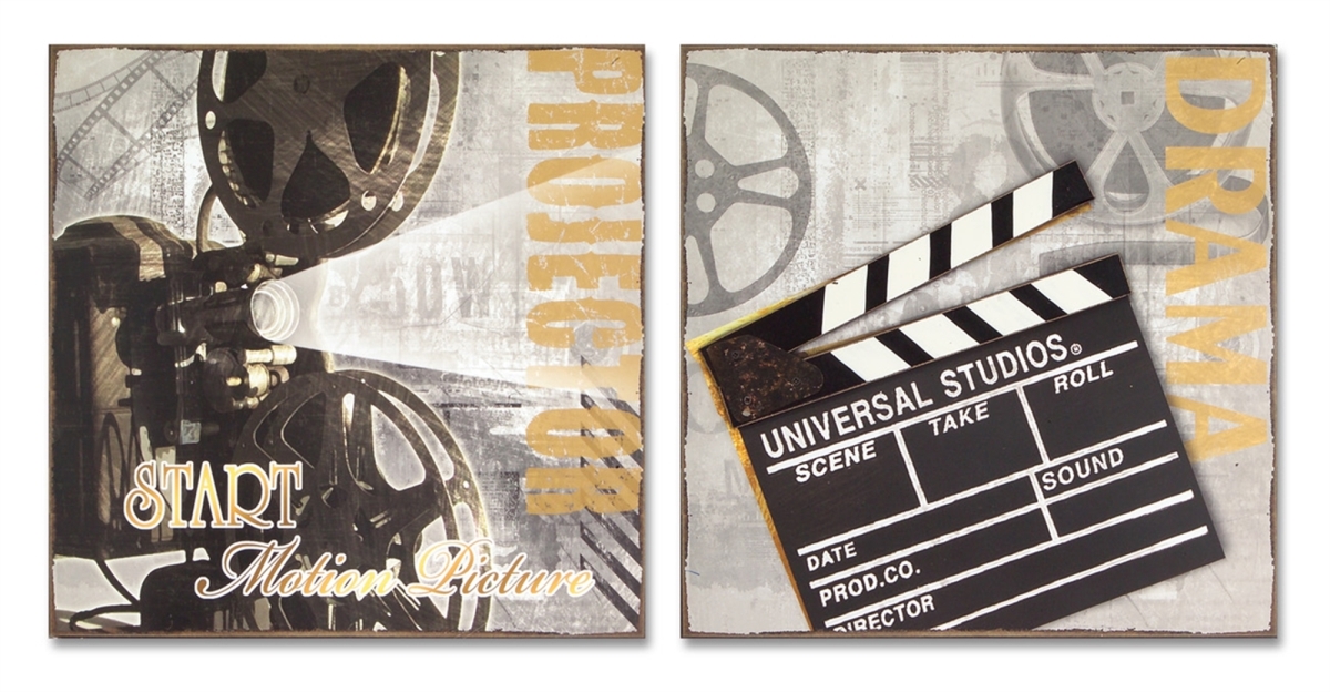 UPC 746427584951 product image for 58495DS 10.5 in. MDF Square Movie Sitting & Wall Plaques, Black & Gold - Set | upcitemdb.com