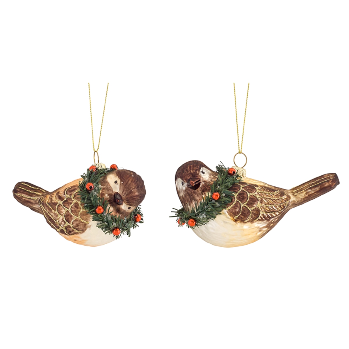 72040ds 4 X 2.25 In. Glass Chickadee Ornament, Brown & Red - Set Of 12