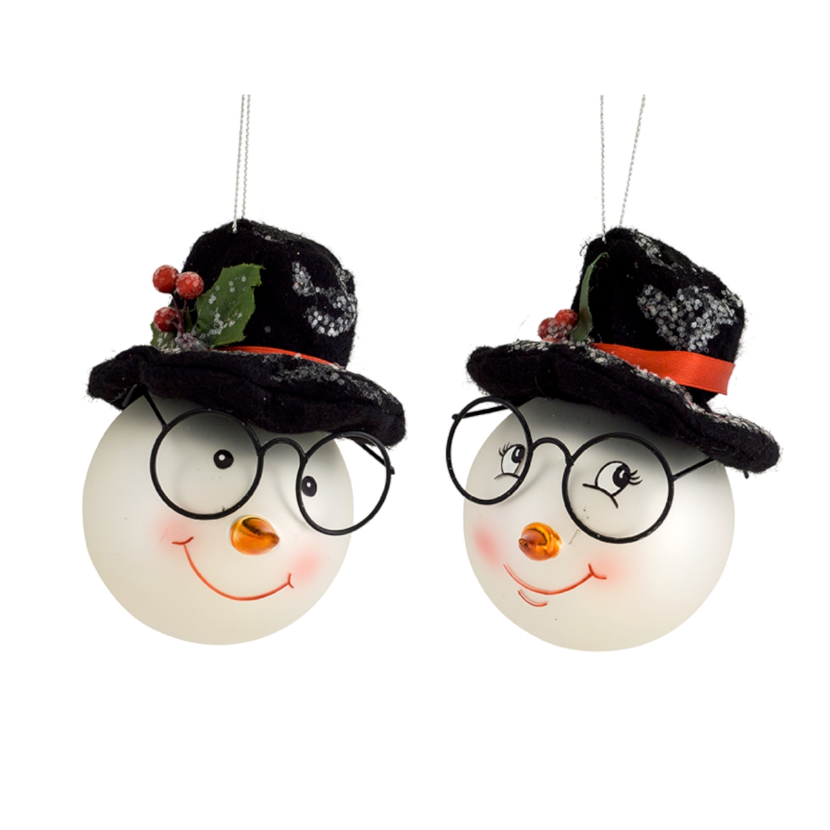 72044ds 6 X 3.75 In. Glass Snowman Head With Hat, Black & Red - Set Of 6