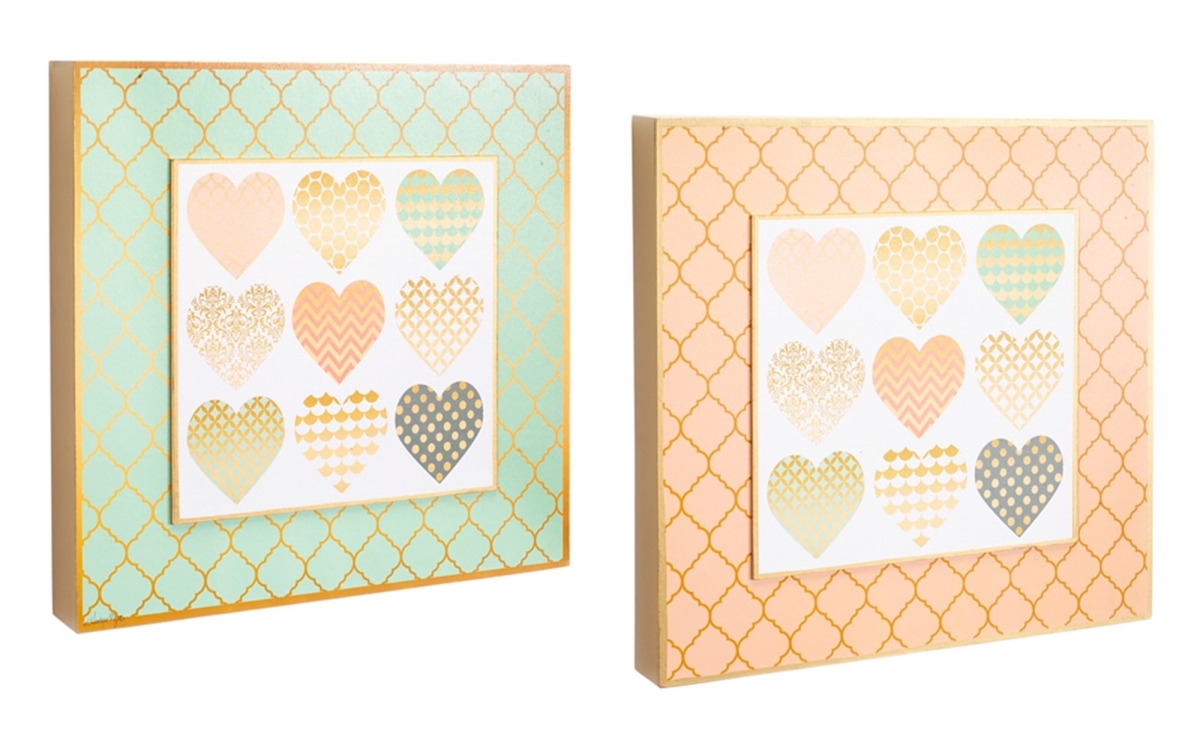 UPC 746427625487 product image for 62548DS 16 in. MDF Square Heart Design Wall Plaques, Gold & Multicolor - Set | upcitemdb.com