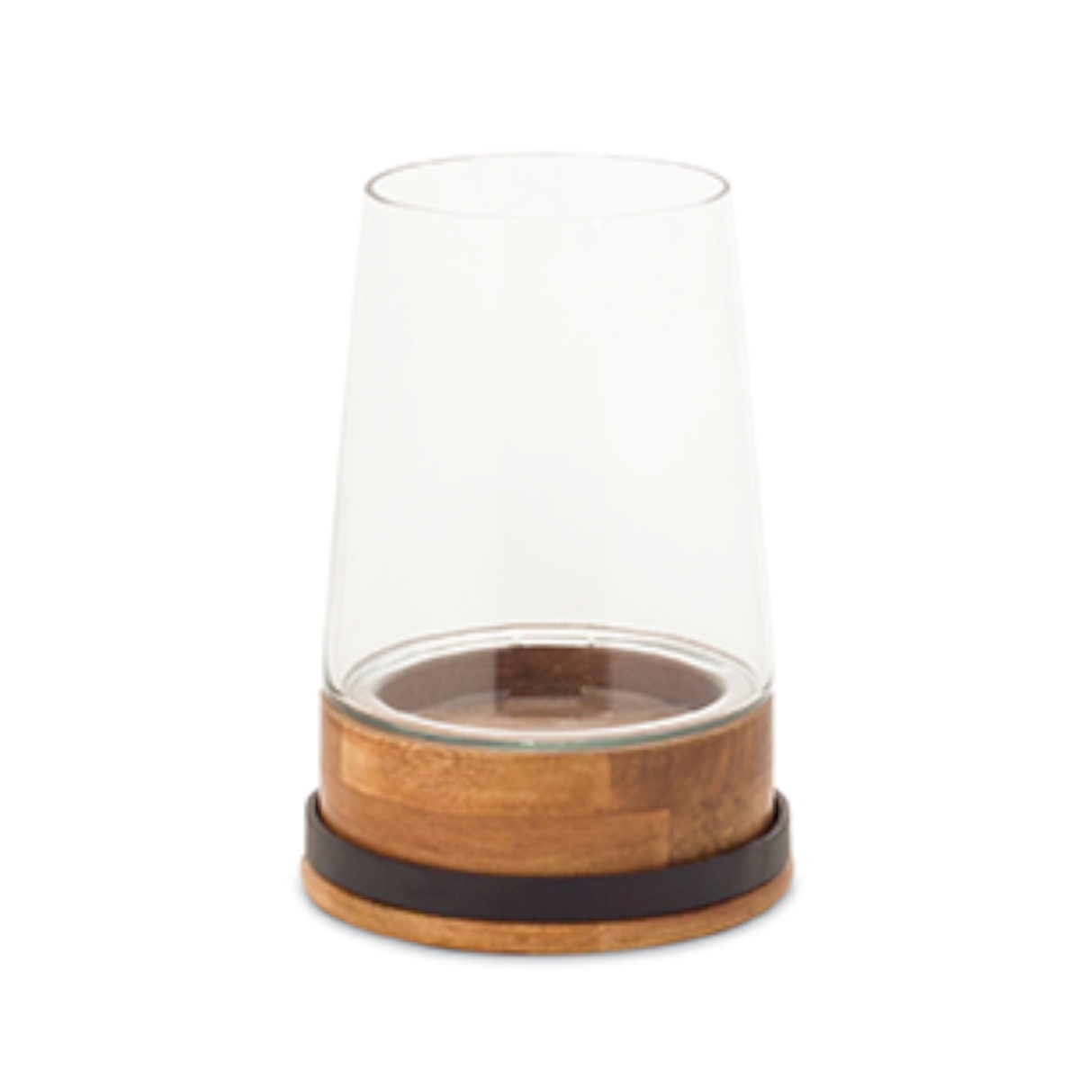 72094ds 8 X 5.5 In. Glass & Wood Candle Holder, Brown & Black