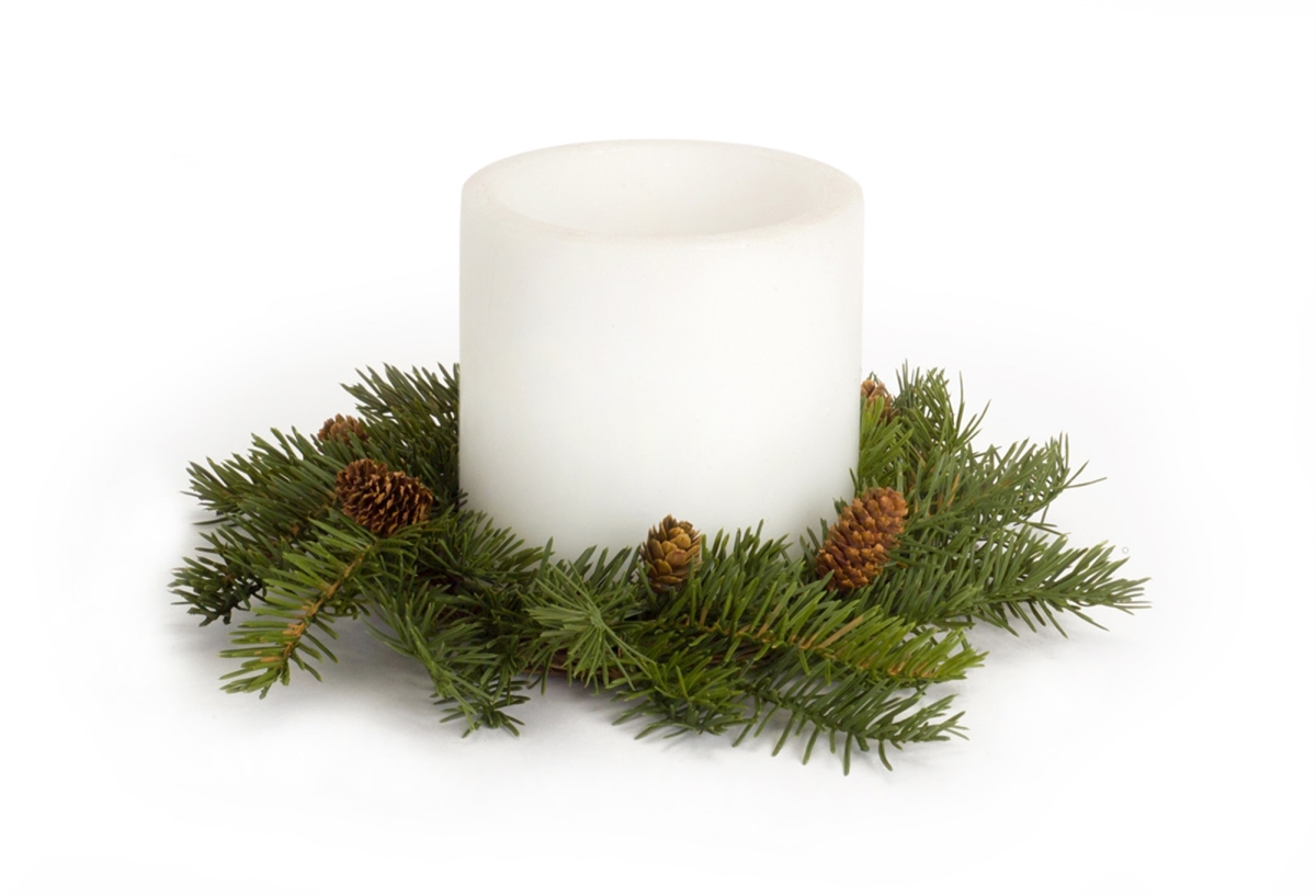 UPC 746427696456 product image for 69645DS 13 in. Plastic Pine Candle Wreath for 6 in. Candle, Green & Brown -  | upcitemdb.com