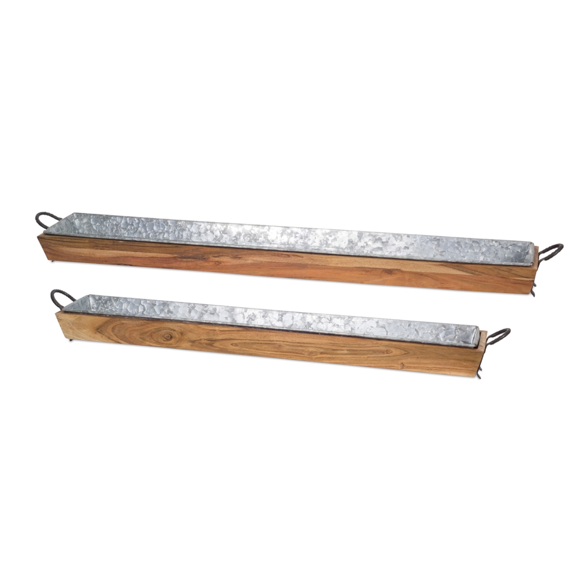 72103ds 39 X 5.5 In. Wood & Iron Tray, Brown & Tin - Set Of 2