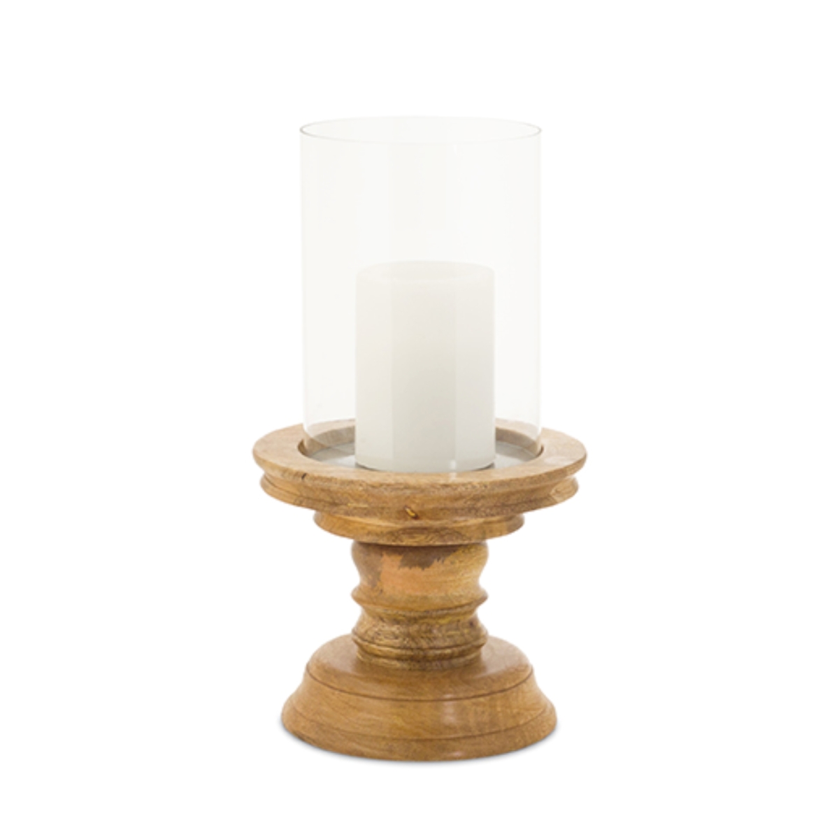 72106ds 12.75 X 7 In. Wood & Glass Candle Holder, Brown & Glass