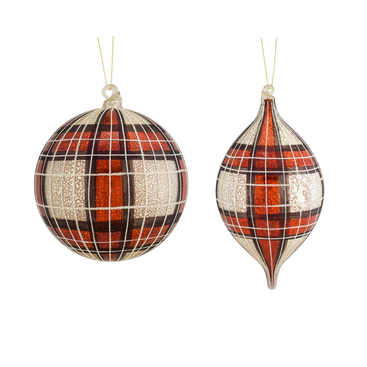 72122ds 8 X 10.5 In. Glass Plaid Ornament, Red & White - Set Of 4