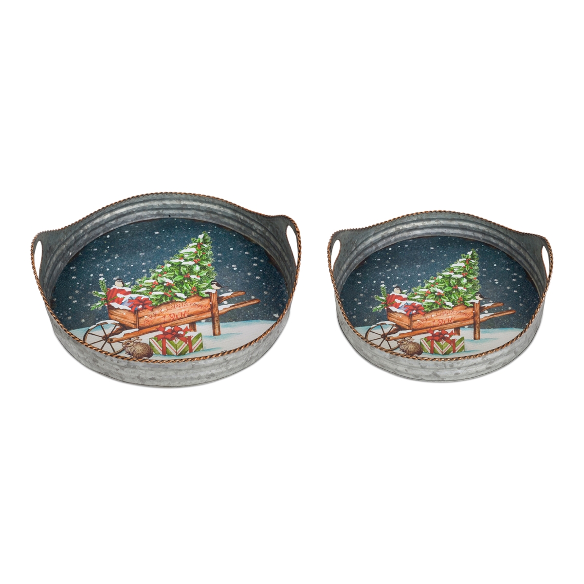 72184ds 14.75 X 17.5 In. Metal Tray, Tin & Blue - Set Of 2