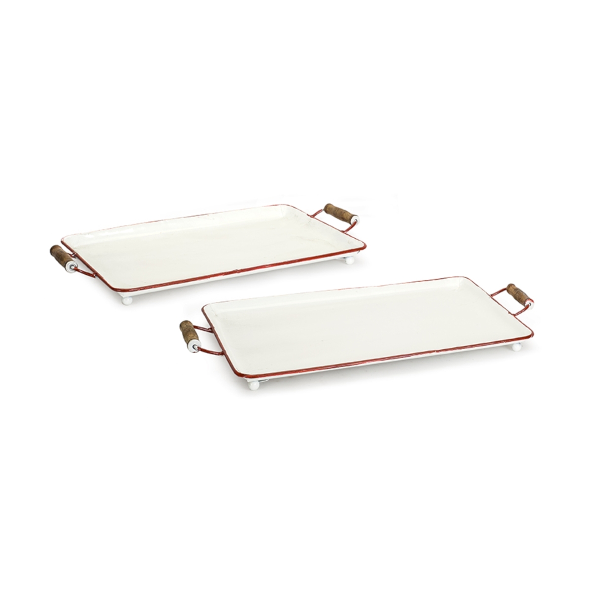 72198ds 23 X 20.5 In. Metal Tray, White & Red - Set Of 2