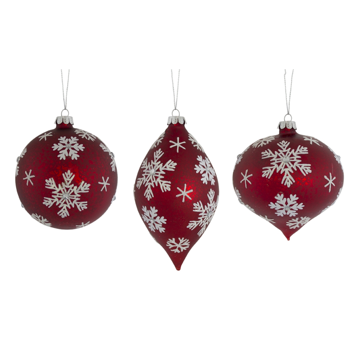 72348ds 6.25 X 5.5 X 7.5 In. Glass Snowflake Ornament, Red & White - Set Of 6