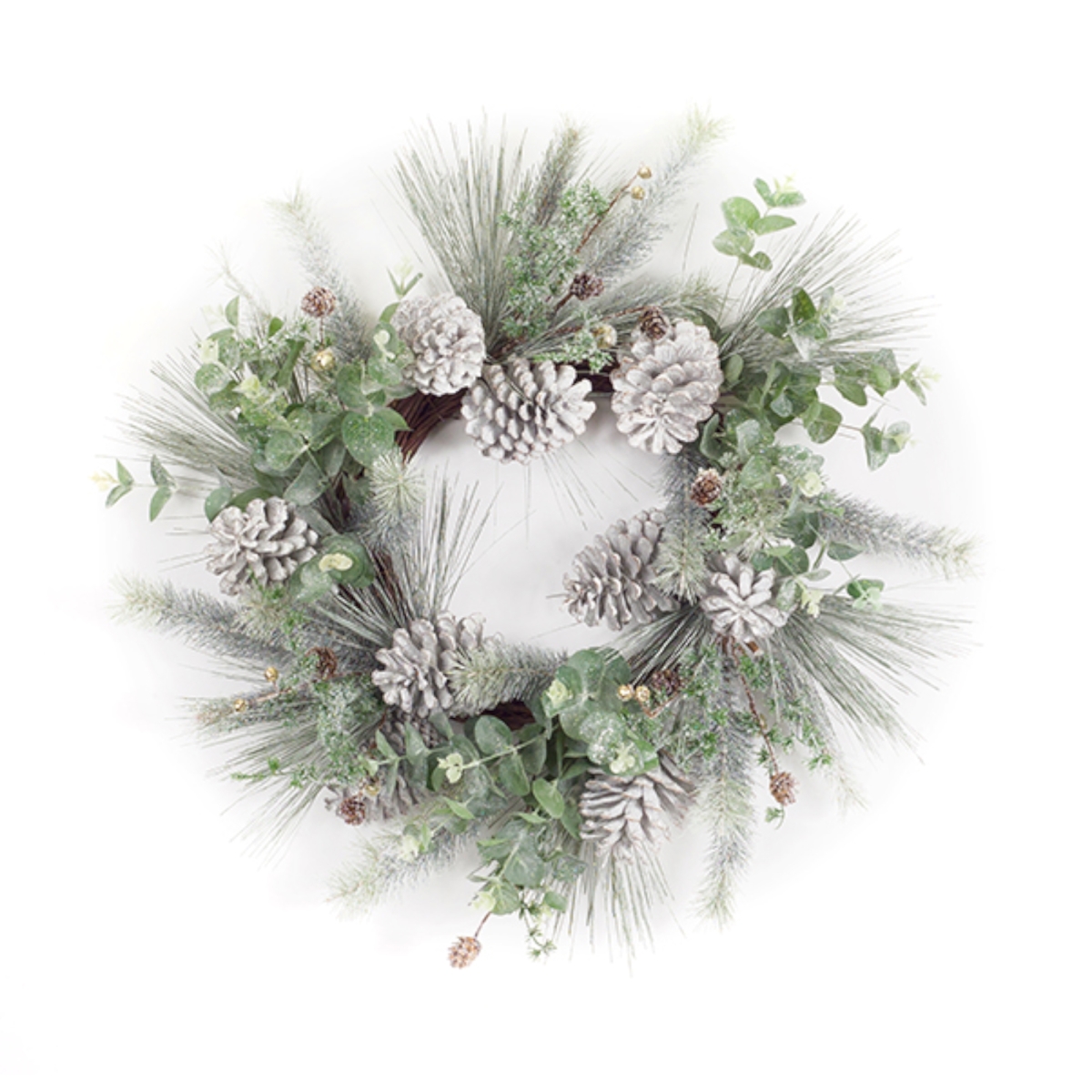 UPC 746427723596 product image for 72359DS 27 x 7 in. Polyester Pine & Eucalyptus Wreath, Green & White | upcitemdb.com