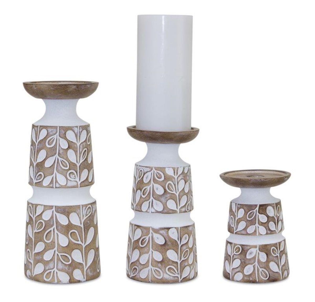 UPC 746427828277 product image for 82827 5.5 x 8 x 10.25 in. Resin Candle Holder, Brown & White - Set of 3 | upcitemdb.com
