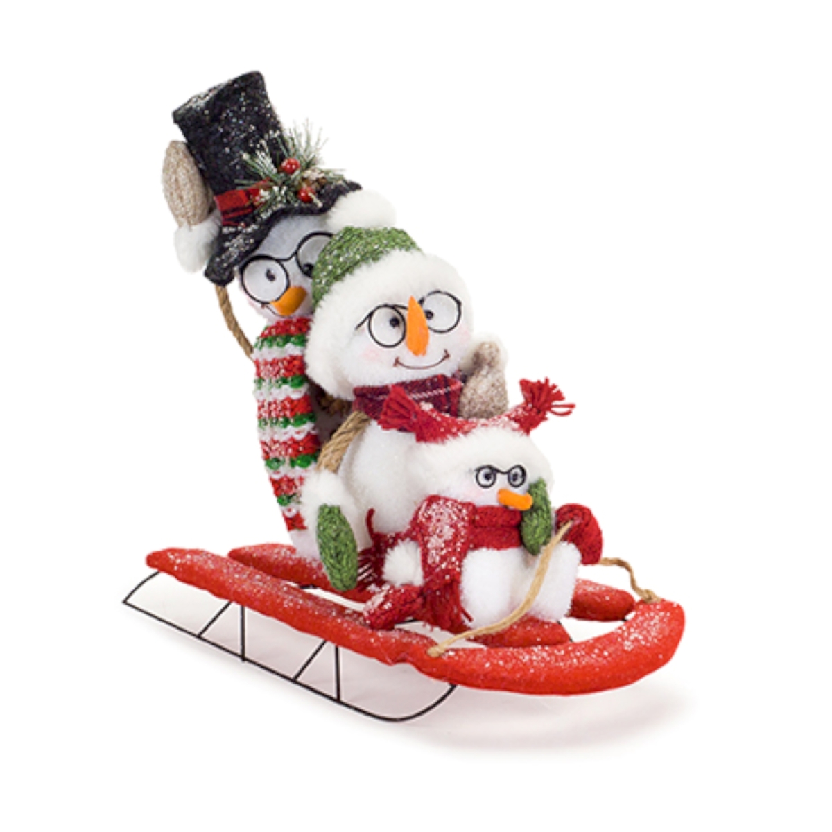 72400ds 14 X 6.75 In. Foam & Flocking Snowman Family On Sled Toy, White & Red