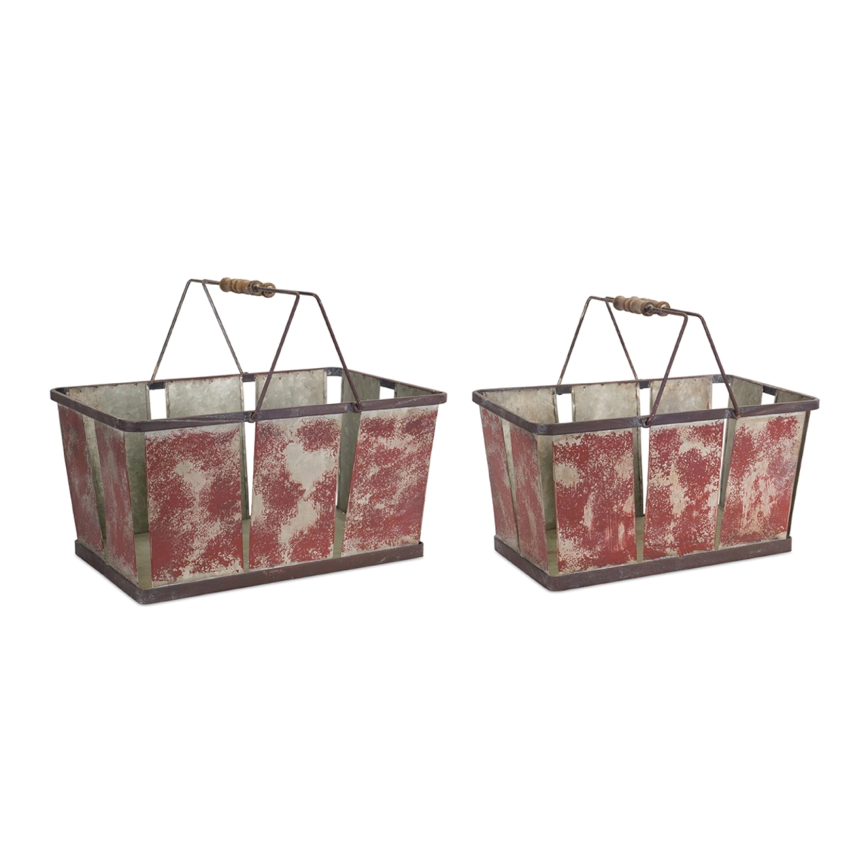 72470ds 8.5 X 9 In. Metal Pail, Red & Brown - Set Of 2