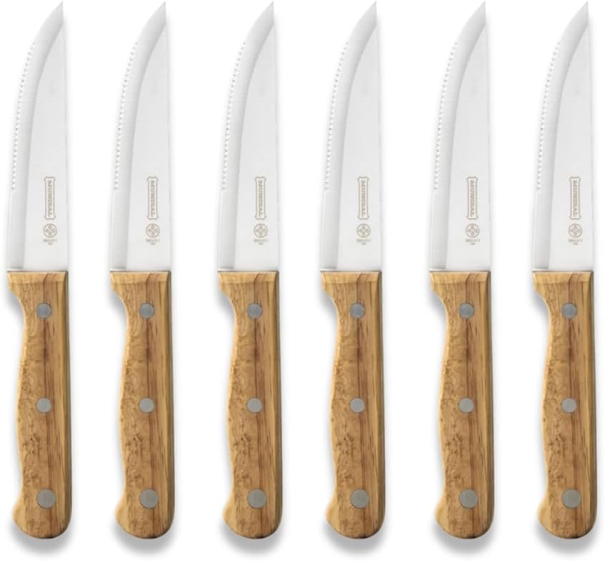 BBQ-011 5 in. Steak Knife, Wood Handle & Storage Box - 6 Piece