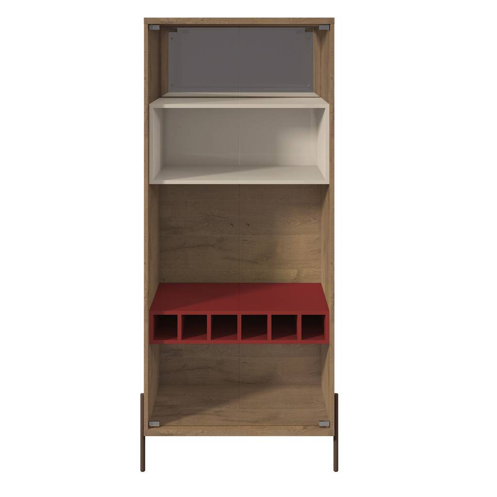 350701 Joy 8-bottle Wine Cabinet With 4 Shelves - Red, Off White & Oak