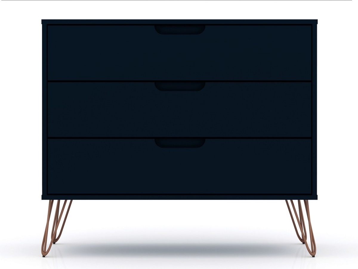 103GMC4 Rockefeller Mid-Century-Modern Dresser with 3- Drawers in Tatiana Midnight Blue, 28.86 x 35.24 x 17.52 in.