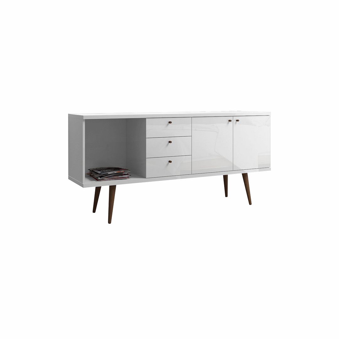 S-1010451 63.38 in. Utopia Wide Dresser with 3 Drawer, White Gloss & Maple Cream