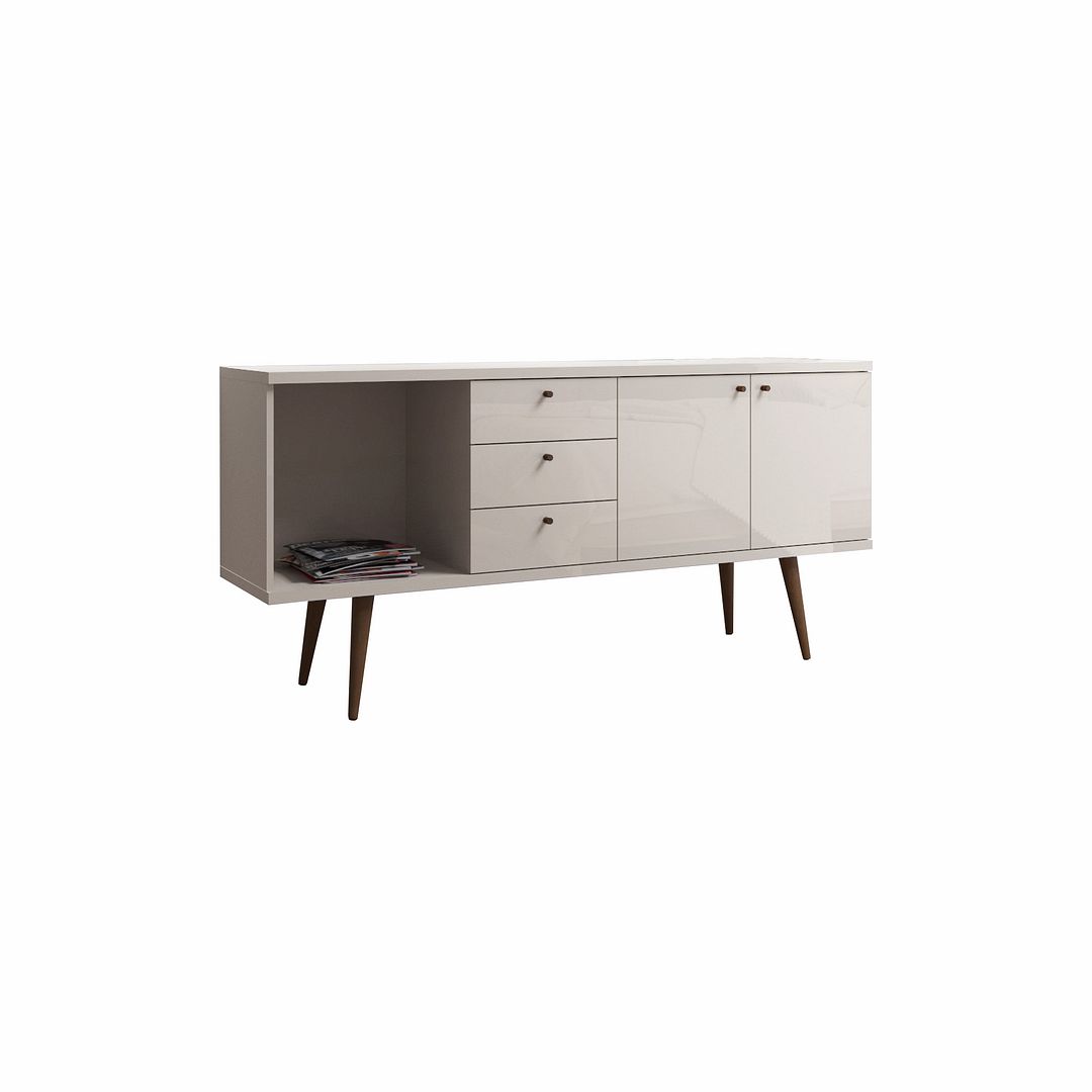 S-1010452 63.38 in. Utopia Wide Dresser with 3 Drawer, Off White & Maple Cream