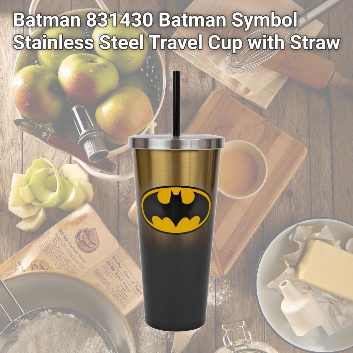 Picture of Batman 831430 Batman Symbol Stainless Steel Travel Cup with Straw