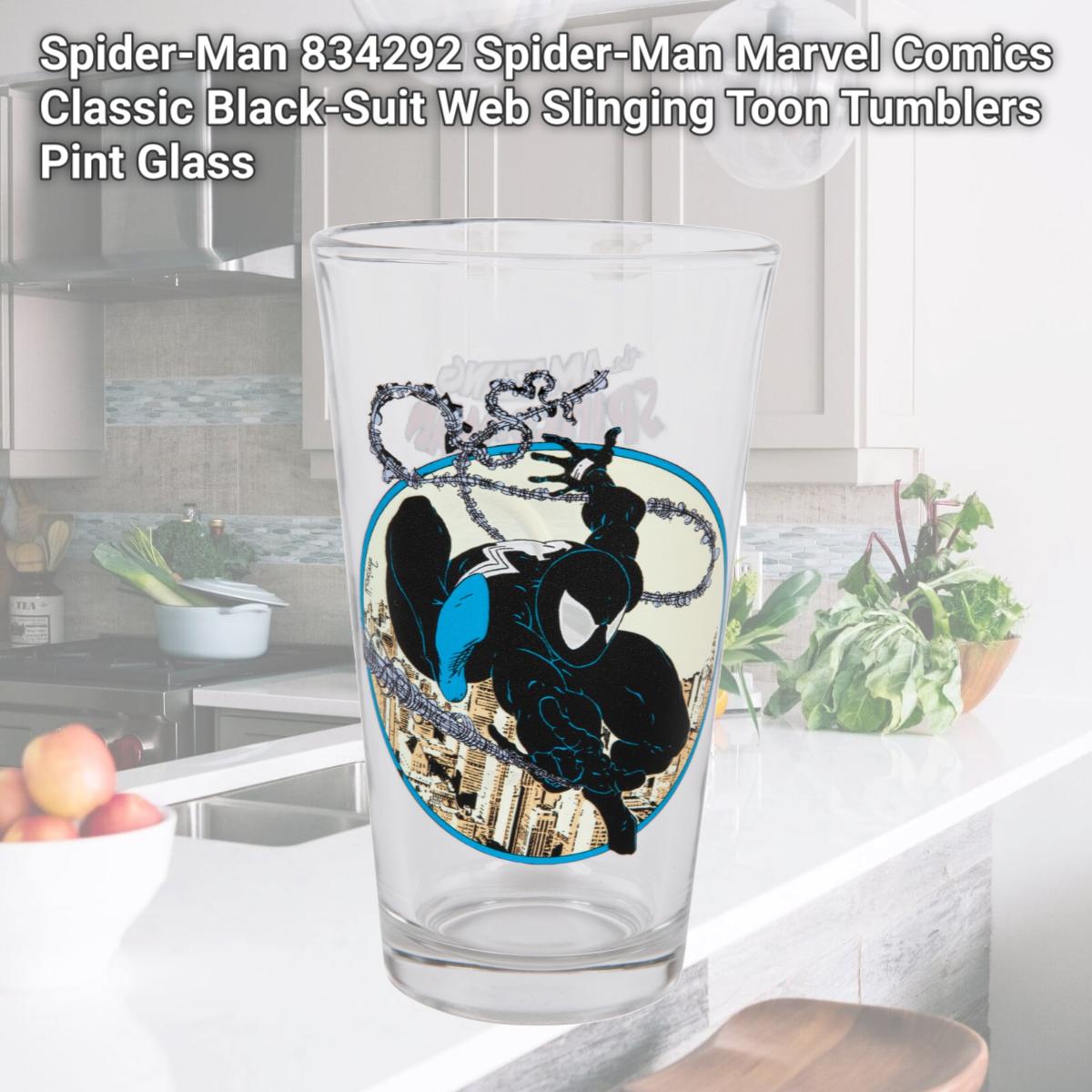 Picture of Spider-Man 834292 Spider-Man Marvel Comics Classic Black-Suit Web Slinging Toon Tumblers Pint Glass