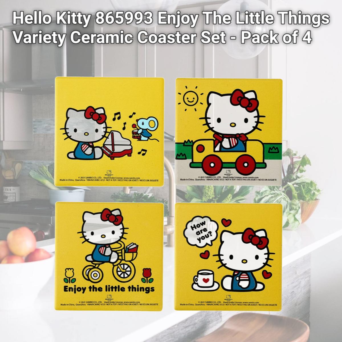 Picture of Hello Kitty 865993 Enjoy The Little Things Variety Ceramic Coaster Set - Pack of 4