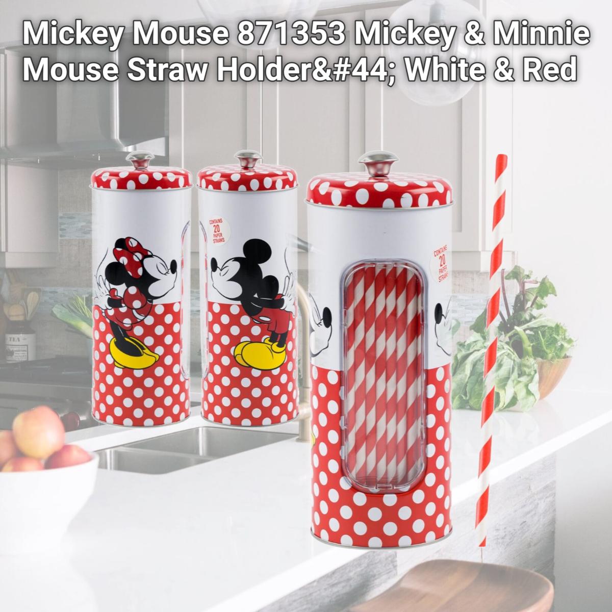 Picture of Mickey Mouse 871353 Mickey & Minnie Mouse Straw Holder, White & Red